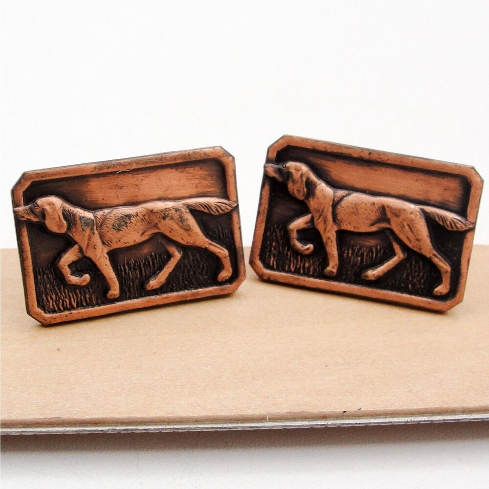 Vintage Solid Copper Hunting Dog Cufflinks Pointer Setter Coonhound Lab Hunting